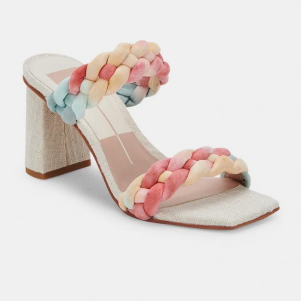 New Dolce Vita Paily Coral Braided Multi Stella Suede Sandal Heel Shoe 6.5